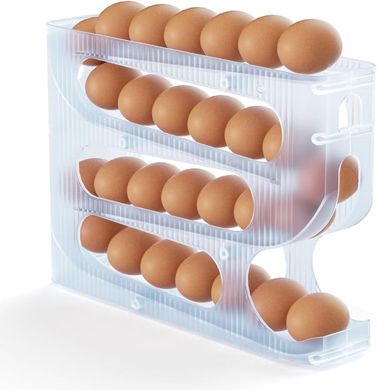 FIFO Egg Holder for Fridge, Egg Organizer for 28 Large Size Eggs | Auto Rolling Egg Dispenser for Refrigerator, Space-Saving Egg Roller/Container/Storage for Kitchen Countertop