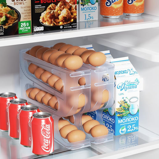 FIFO Egg Holder for Fridge, Egg Organizer for 28 Large Size Eggs | Auto Rolling Egg Dispenser for Refrigerator, Space-Saving Egg Roller/Container/Storage for Kitchen Countertop