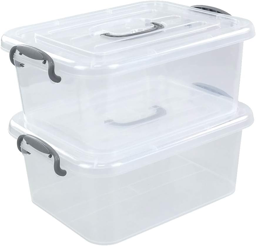 2-Pack Clear Storage Latch Box, Plastic Containers with Lids, 8 L