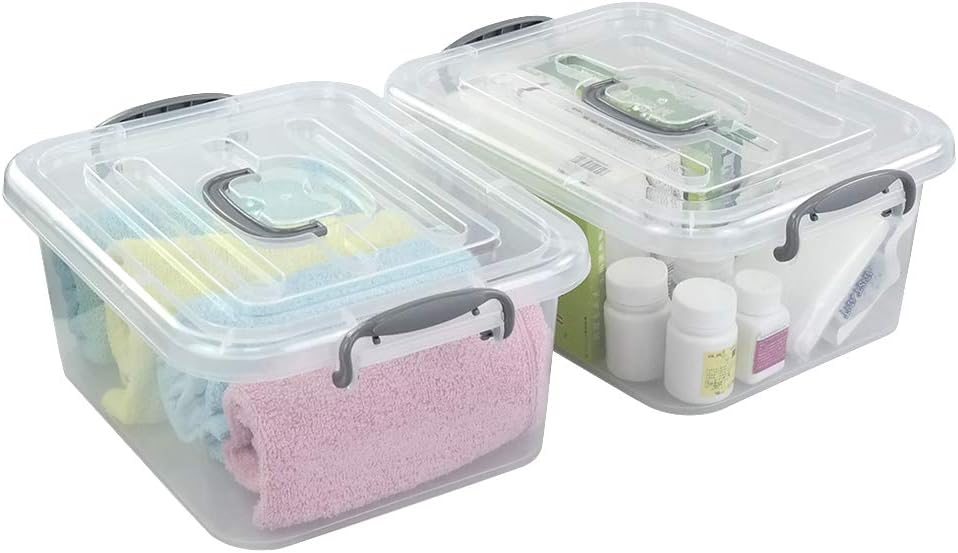 2-Pack Clear Storage Latch Box, Plastic Containers with Lids, 8 L