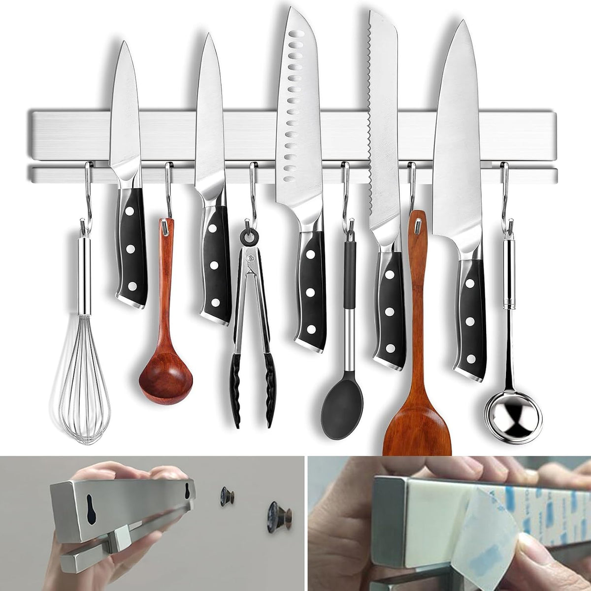 17 Inch Magnetic Knife Strip for Wall with 12 Hooks