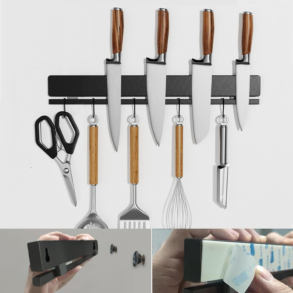 17 Inch Magnetic Knife Strip for Wall with 12 Hooks