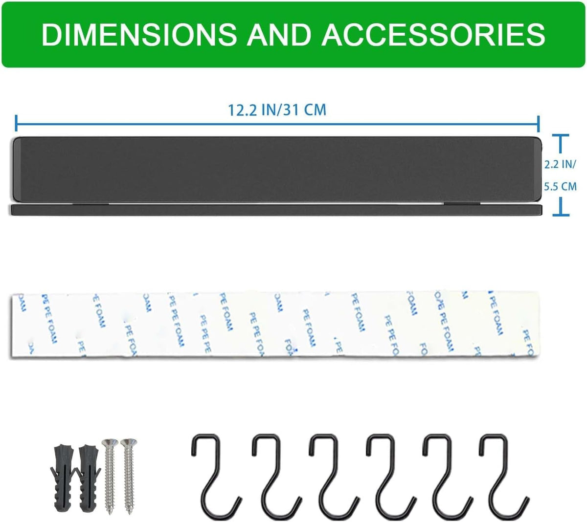 17 Inch Magnetic Knife Strip for Wall with 12 Hooks