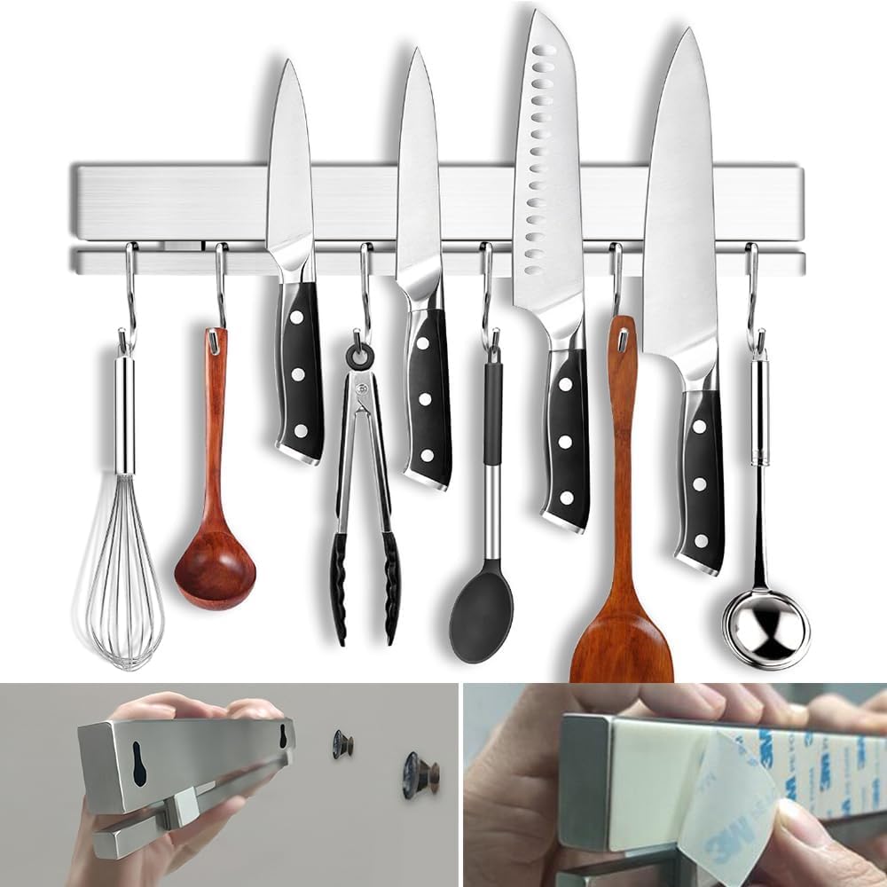 17 Inch Magnetic Knife Strip for Wall with 12 Hooks