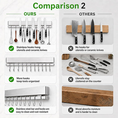 17 Inch Magnetic Knife Strip for Wall with 12 Hooks