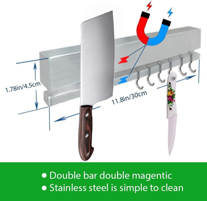 17 Inch Magnetic Knife Strip for Wall with 12 Hooks