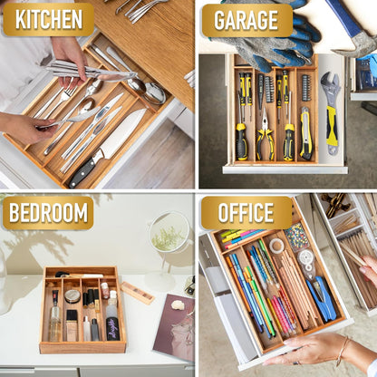 Silverware Organizer Kitchen Drawer Organizer Utensil Organizer Bamboo Silverware Holder Cutlery Organizer in Drawer Flatware Organizer Tray(7 slots, Natural