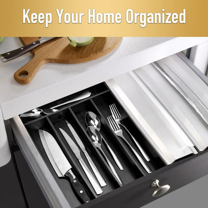 Silverware Organizer Kitchen Drawer Organizer Utensil Organizer Bamboo Silverware Holder Cutlery Organizer in Drawer Flatware Organizer Tray(7 slots, Natural