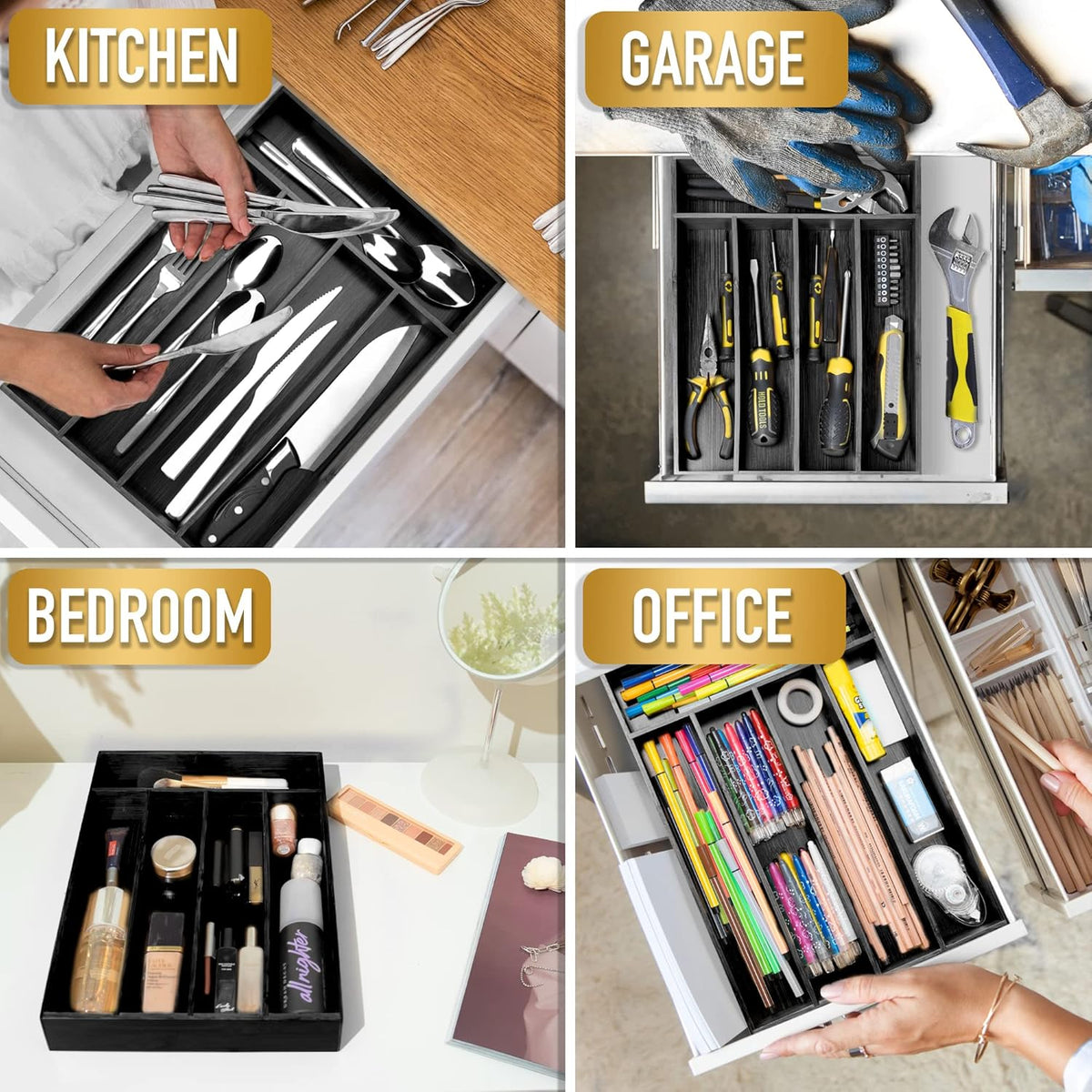 Silverware Organizer Kitchen Drawer Organizer Utensil Organizer Bamboo Silverware Holder Cutlery Organizer in Drawer Flatware Organizer Tray(7 slots, Natural