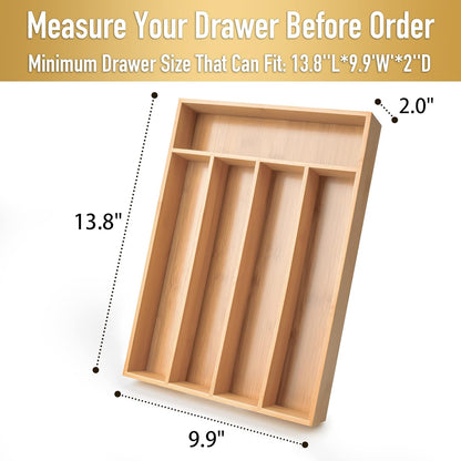 Silverware Organizer Kitchen Drawer Organizer Utensil Organizer Bamboo Silverware Holder Cutlery Organizer in Drawer Flatware Organizer Tray(7 slots, Natural