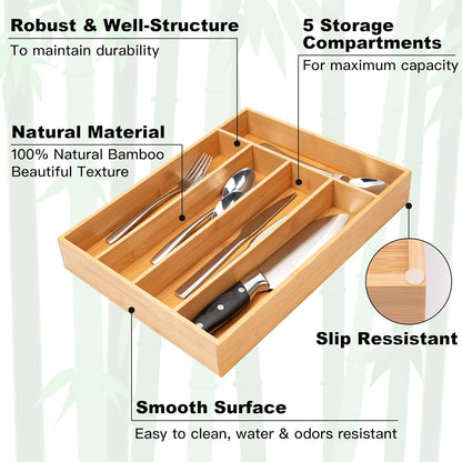 Silverware Organizer Kitchen Drawer Organizer Utensil Organizer Bamboo Silverware Holder Cutlery Organizer in Drawer Flatware Organizer Tray(7 slots, Natural