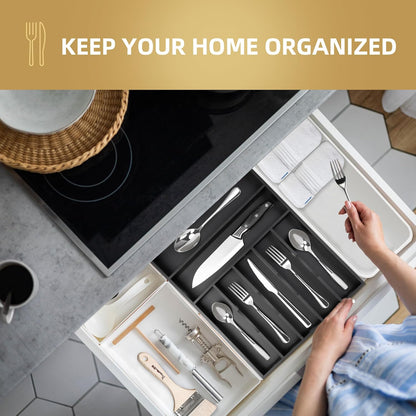 Silverware Organizer Kitchen Drawer Organizer Utensil Organizer Bamboo Silverware Holder Cutlery Organizer in Drawer Flatware Organizer Tray(7 slots, Natural