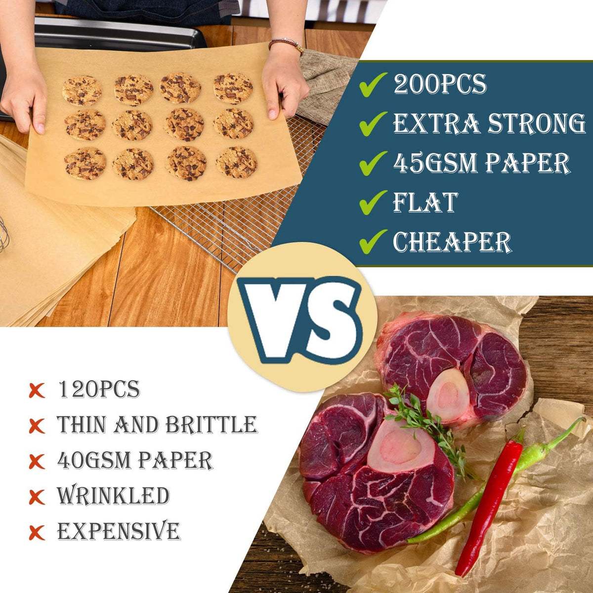 200 Pcs Parchment Paper Sheets, 12 x 16 Inch, Precut Non-Stick Parchment Sheets for Baking, Cooking, Grilling, Air Fryer and Steaming - Unbleached, Fit for Half Sheet Pans