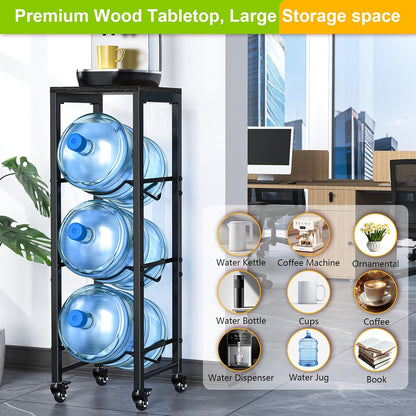 5 Gallon Water Bottle Holder, 3-Tier Water Jug Rack,Water Jug Stand With Lockable Casters,Heavy Duty Water Storage Rack Water Dispenser Stand,Water Jug Holder For Kitchen,Office,Garage,Brown