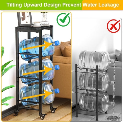 5 Gallon Water Bottle Holder, 3-Tier Water Jug Rack,Water Jug Stand With Lockable Casters,Heavy Duty Water Storage Rack Water Dispenser Stand,Water Jug Holder For Kitchen,Office,Garage,Brown