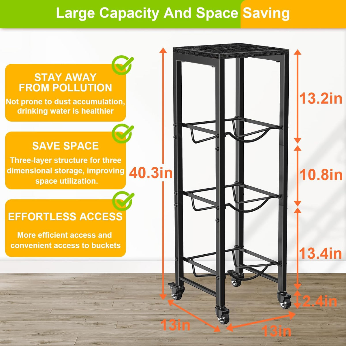 5 Gallon Water Bottle Holder, 3-Tier Water Jug Rack,Water Jug Stand With Lockable Casters,Heavy Duty Water Storage Rack Water Dispenser Stand,Water Jug Holder For Kitchen,Office,Garage,Brown