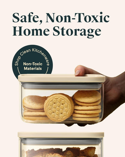 4 qt Glass Airtight Food Storage Container with Lid | Non-Toxic, BPA-Free Kitchen Storage Container, Stackable, Space-Saving Airtight Container for Dry Goods and More, Cream