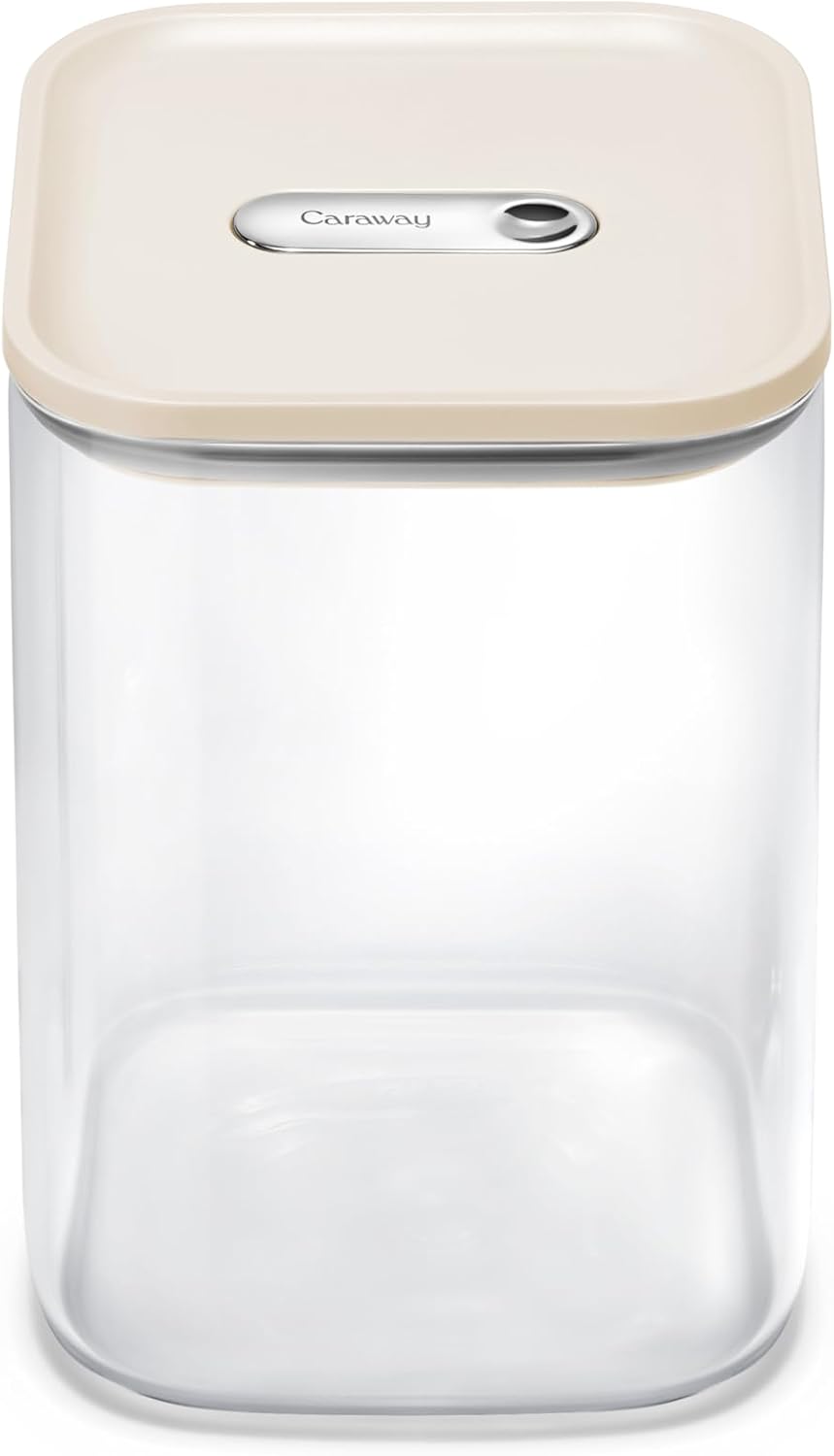 4 qt Glass Airtight Food Storage Container with Lid | Non-Toxic, BPA-Free Kitchen Storage Container, Stackable, Space-Saving Airtight Container for Dry Goods and More, Cream