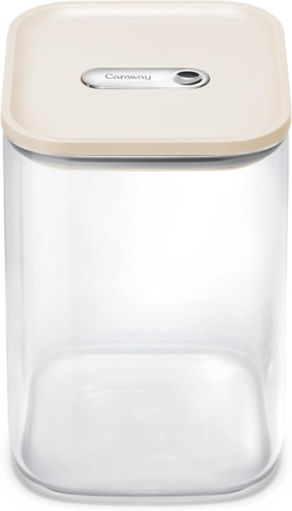 4 qt Glass Airtight Food Storage Container with Lid | Non-Toxic, BPA-Free Kitchen Storage Container, Stackable, Space-Saving Airtight Container for Dry Goods and More, Cream