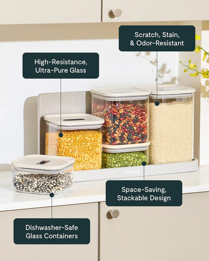 4 qt Glass Airtight Food Storage Container with Lid | Non-Toxic, BPA-Free Kitchen Storage Container, Stackable, Space-Saving Airtight Container for Dry Goods and More, Cream