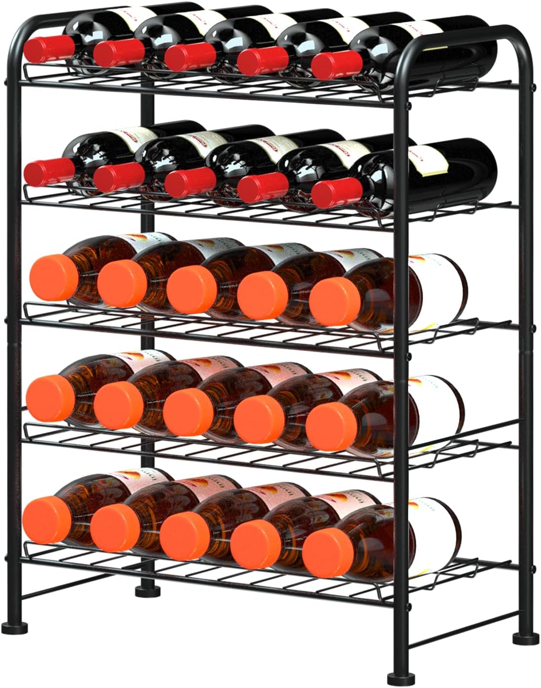 Water Bottle Holder Organizer 5 Tier Water Bottle Storage Rack, Freestanding Floor Beverage Soda Can Dispenser Organizer Rack for Pantry, Kitchen Countertop, Cabinet, Office, Hold 30 Bottles, Silver