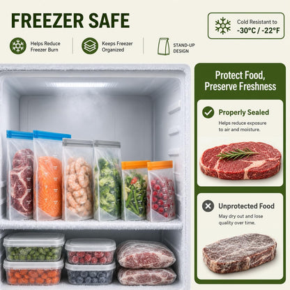 Reusable Bags Dishwasher Safe, BPA Free Reusable Gallon Freezer Bags, Stand Up Leakproof Food Storage Bags for Marinate Meats, Salad Fruit, Vegetables, Home Organization -Gray 6 Large Bags