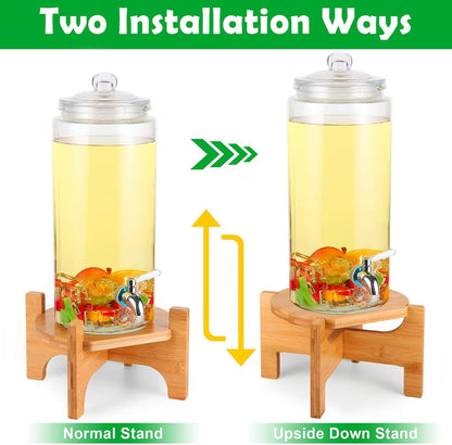 Drink Dispenser Stand, Beverage Dispenser Stand, Fit Max 8.66 Inch Diameter of Glass Drink Dispenser, Water Jugs, Water Pitcher and Containers, Natural Bamboo Wood
