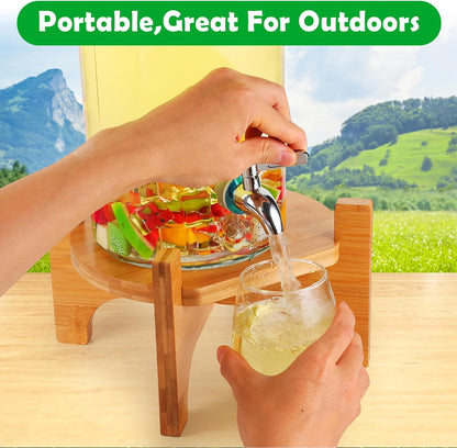 Drink Dispenser Stand, Beverage Dispenser Stand, Fit Max 8.66 Inch Diameter of Glass Drink Dispenser, Water Jugs, Water Pitcher and Containers, Natural Bamboo Wood