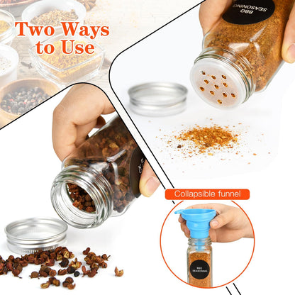 12/24/36 Pack Glass Spice Jars, 4oz Empty Spice Jars | with Metal Caps, Labels, Shaker Lids, Collapsible Funnel, Chalk Pen, Seasoning Organizer for Spice Rack