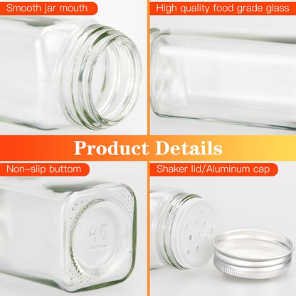 12/24/36 Pack Glass Spice Jars, 4oz Empty Spice Jars | with Metal Caps, Labels, Shaker Lids, Collapsible Funnel, Chalk Pen, Seasoning Organizer for Spice Rack