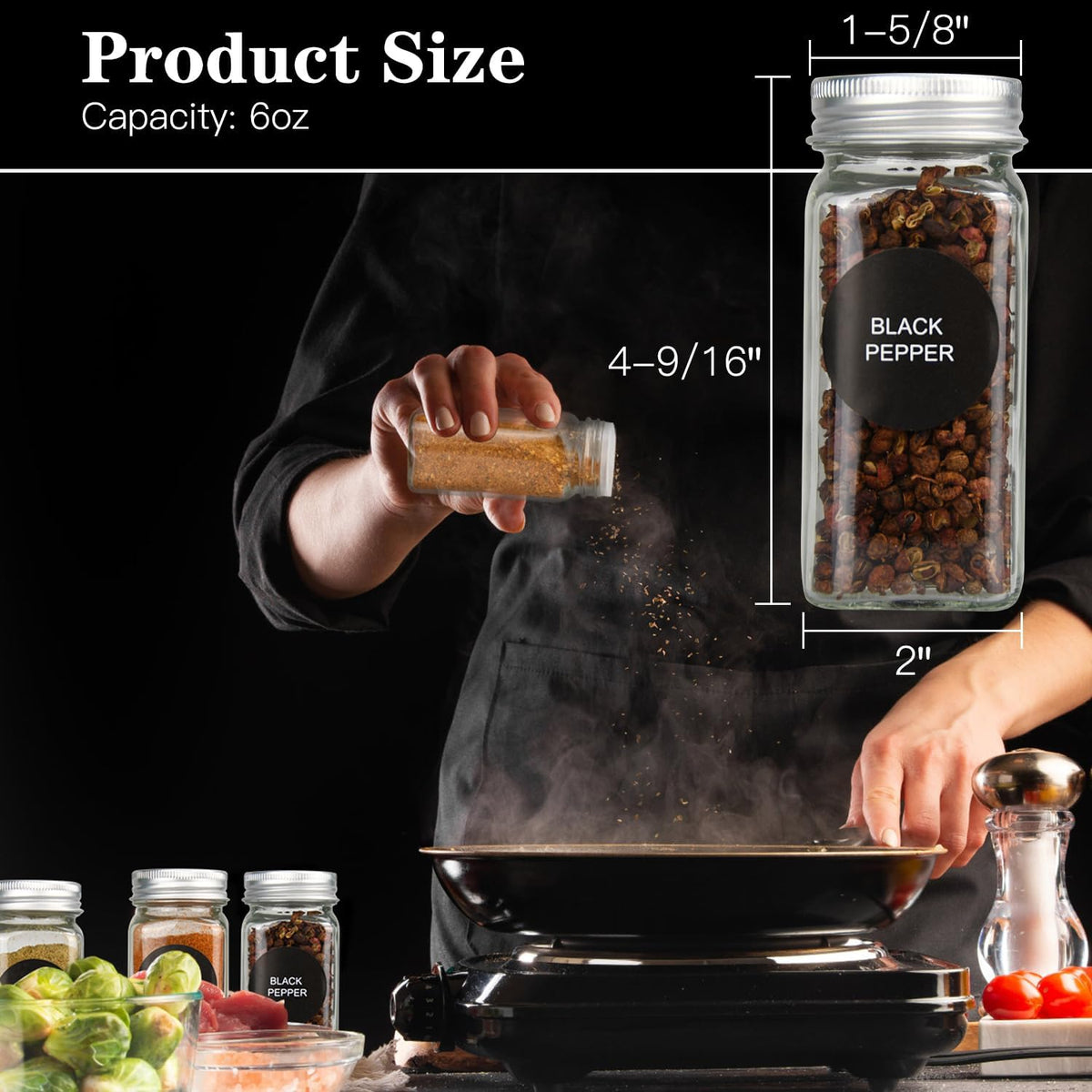 12/24/36 Pack Glass Spice Jars, 4oz Empty Spice Jars | with Metal Caps, Labels, Shaker Lids, Collapsible Funnel, Chalk Pen, Seasoning Organizer for Spice Rack