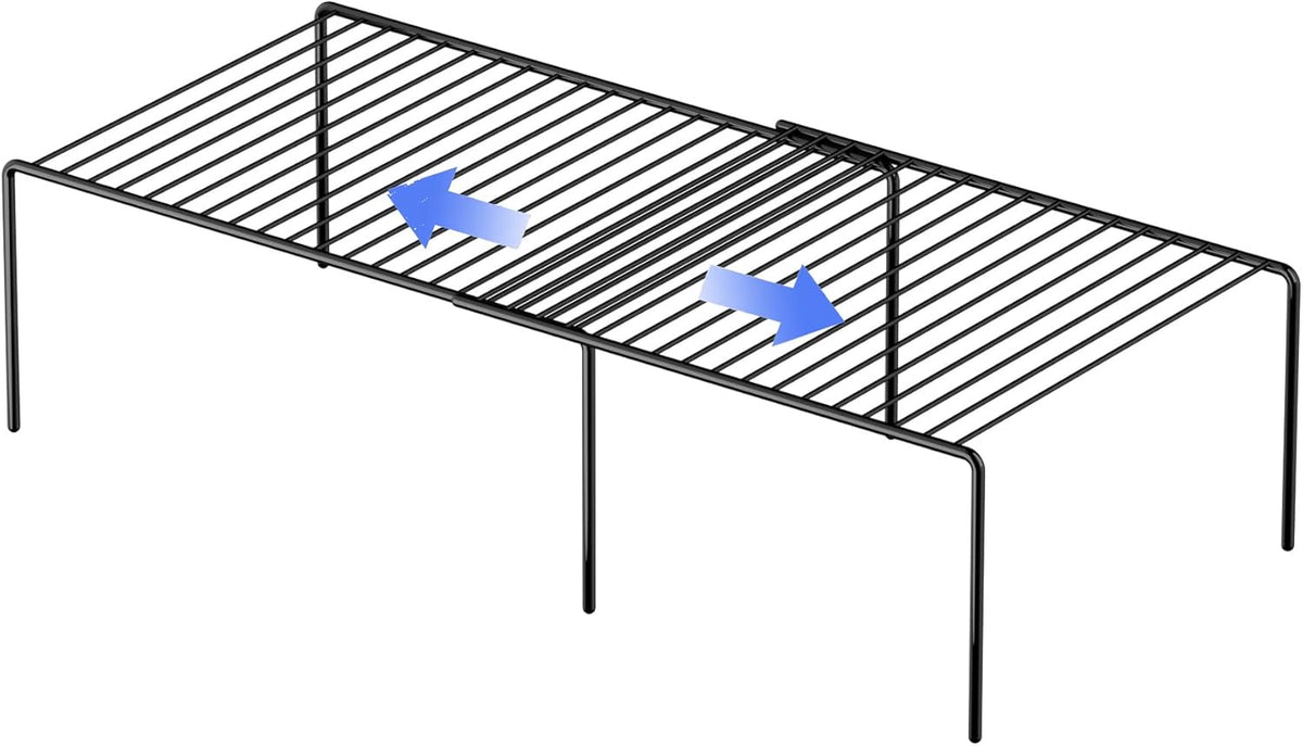 4-Piece Expandable Metal Rustproof Storage Shelf Rack, Kitchen Counter and Cabinet Organizer, Space Saver for Fridge, Bathroom, White, Set of 2