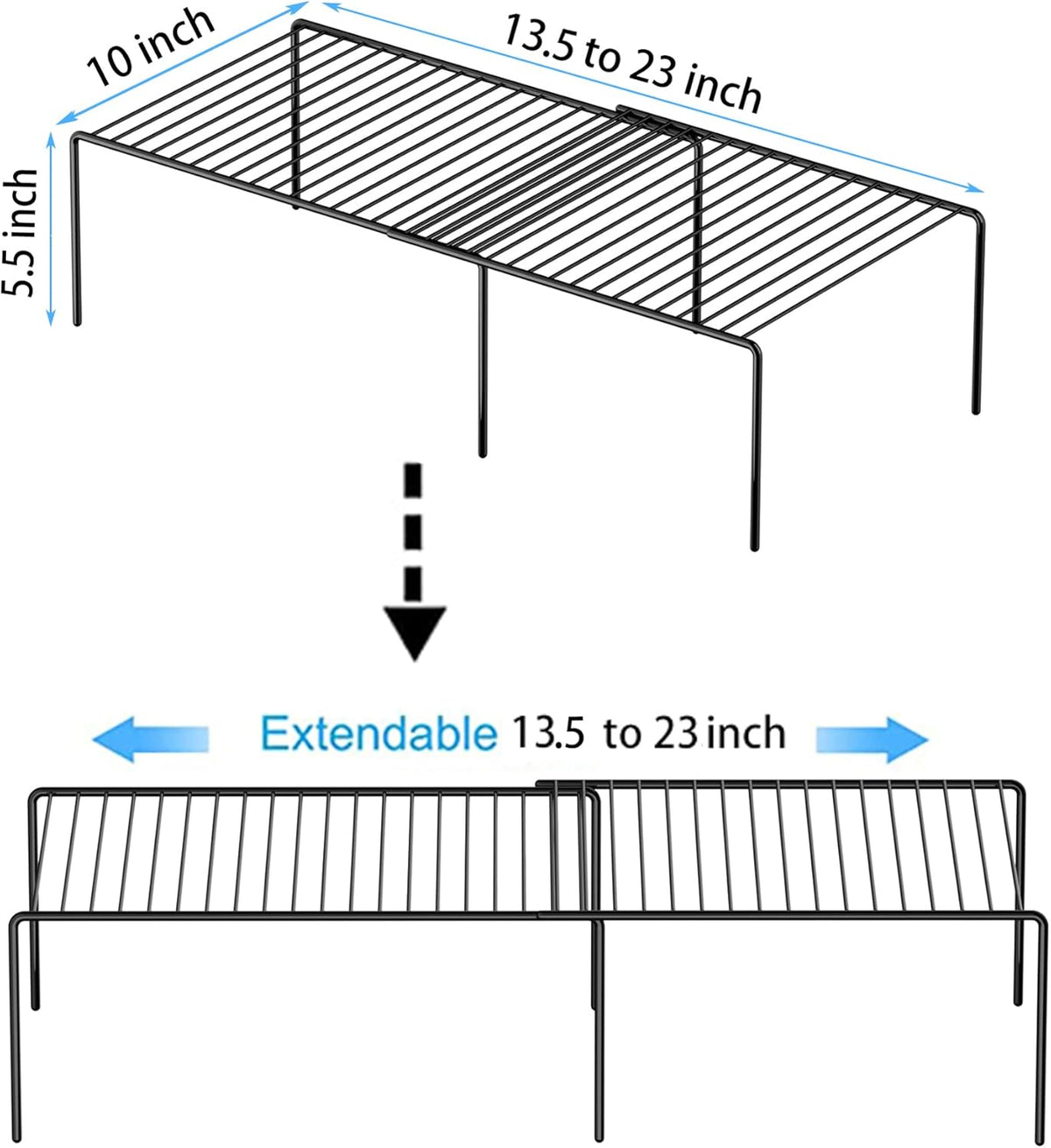 4-Piece Expandable Metal Rustproof Storage Shelf Rack, Kitchen Counter and Cabinet Organizer, Space Saver for Fridge, Bathroom, White, Set of 2