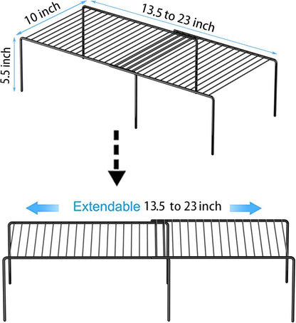 4-Piece Expandable Metal Rustproof Storage Shelf Rack, Kitchen Counter and Cabinet Organizer, Space Saver for Fridge, Bathroom, White, Set of 2