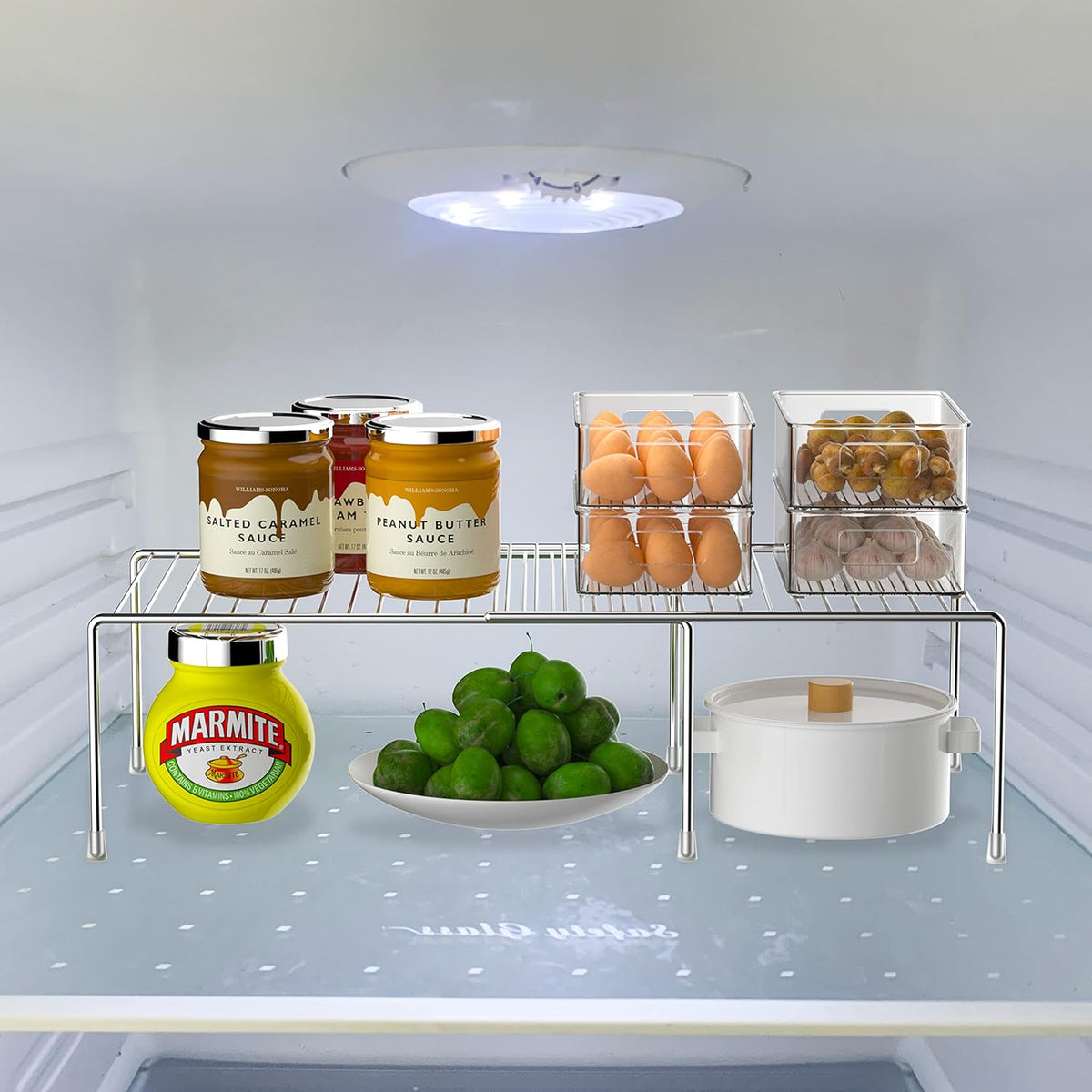 4-Piece Expandable Metal Rustproof Storage Shelf Rack, Kitchen Counter and Cabinet Organizer, Space Saver for Fridge, Bathroom, White, Set of 2