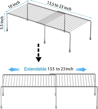 4-Piece Expandable Metal Rustproof Storage Shelf Rack, Kitchen Counter and Cabinet Organizer, Space Saver for Fridge, Bathroom, White, Set of 2