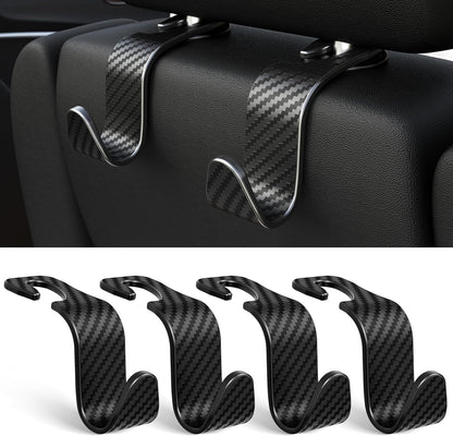 4-Pack Car Headrest Hooks Holds 55lbs Seat Storage Organizer for Bags | Durable ABS Material, 360° Rotating, Car Hanger for Backpack Umbrella Water Bottle Coat Handbags Groceries, Checkered Black