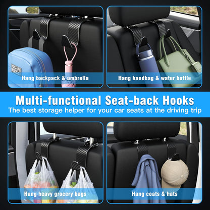 4-Pack Car Headrest Hooks Holds 55lbs Seat Storage Organizer for Bags | Durable ABS Material, 360° Rotating, Car Hanger for Backpack Umbrella Water Bottle Coat Handbags Groceries, Checkered Black
