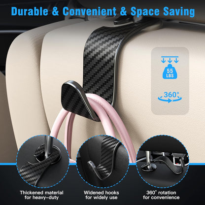 4-Pack Car Headrest Hooks Holds 55lbs Seat Storage Organizer for Bags | Durable ABS Material, 360° Rotating, Car Hanger for Backpack Umbrella Water Bottle Coat Handbags Groceries, Checkered Black