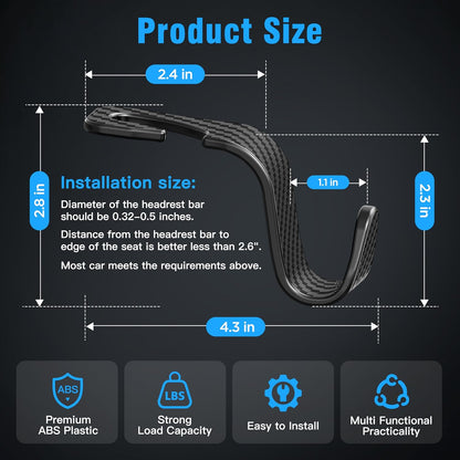 4-Pack Car Headrest Hooks Holds 55lbs Seat Storage Organizer for Bags | Durable ABS Material, 360° Rotating, Car Hanger for Backpack Umbrella Water Bottle Coat Handbags Groceries, Checkered Black