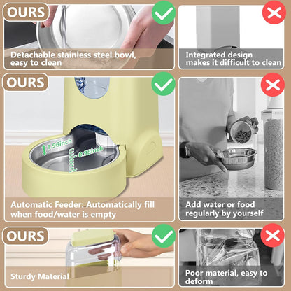 Automatic Cat Feeder and Water Dispenser with Stainless Steel Bowl Dog Gravity Food Feeder and Waterer for Small Medium Pets Puppy Kitten 1 Gallon x 2