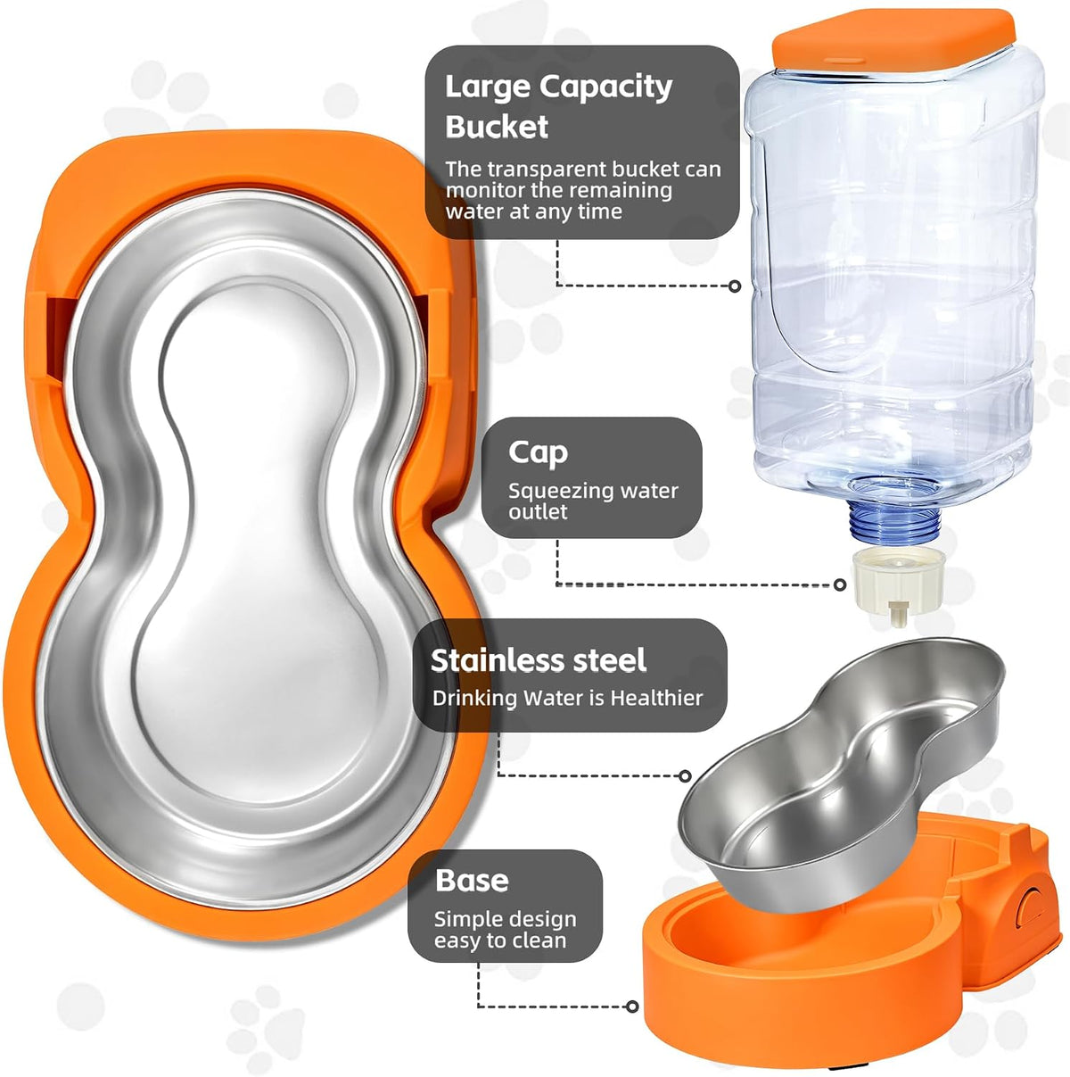 Automatic Cat Feeder and Water Dispenser with Stainless Steel Bowl Dog Gravity Food Feeder and Waterer for Small Medium Pets Puppy Kitten 1 Gallon x 2