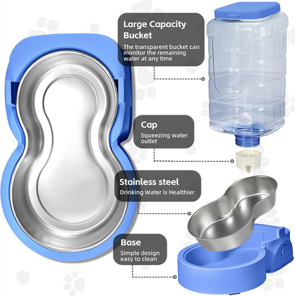 Automatic Cat Feeder and Water Dispenser with Stainless Steel Bowl Dog Gravity Food Feeder and Waterer for Small Medium Pets Puppy Kitten 1 Gallon x 2