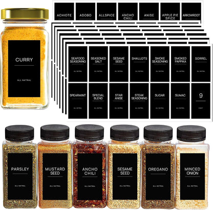 140PCS Spice Labels for Spice Jars, Black Minimalist Preprinted Spice Jar Labels,Waterproof Oil Resistant Label Stickers for Kitchen Pantry Seasoning Containers