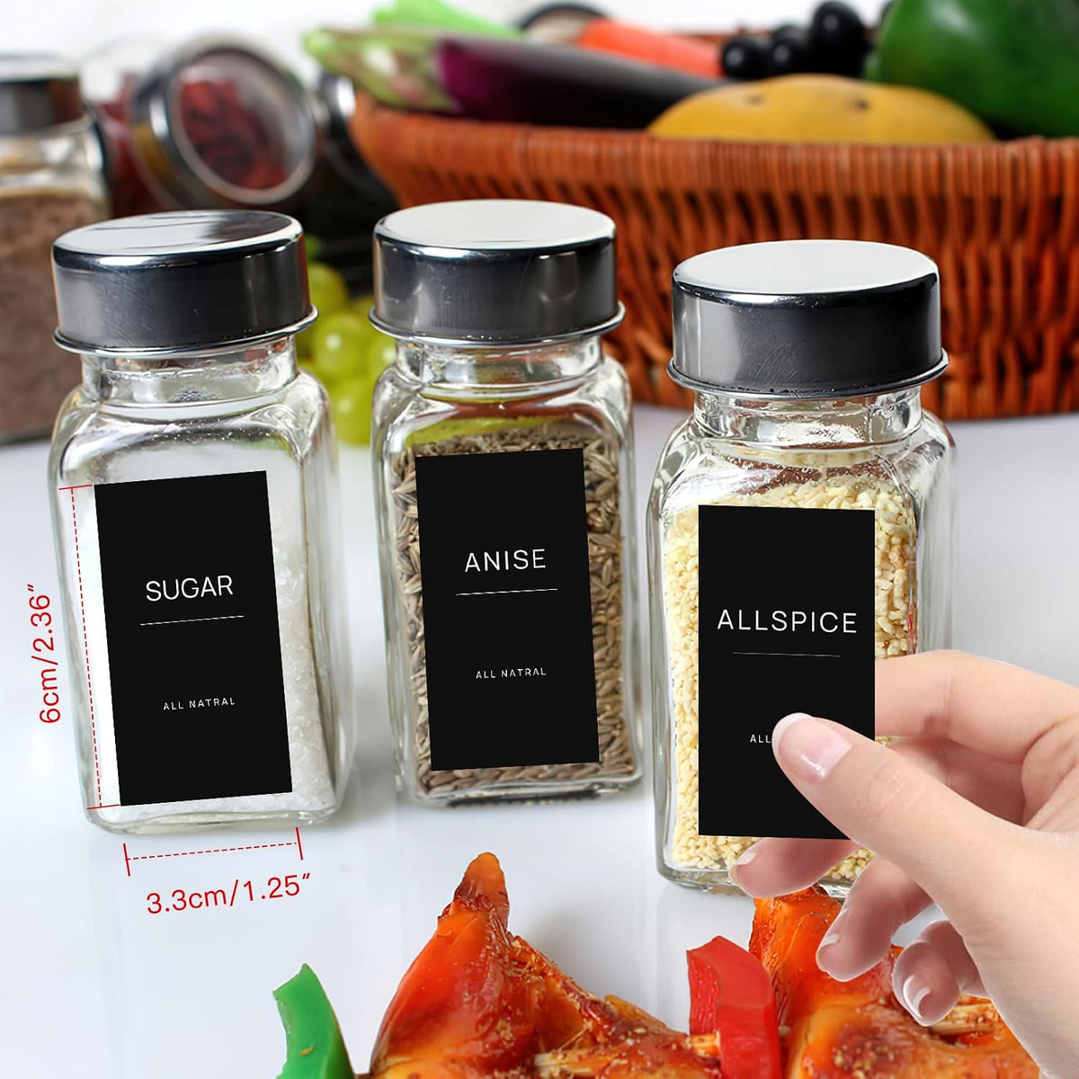 140PCS Spice Labels for Spice Jars, Black Minimalist Preprinted Spice Jar Labels,Waterproof Oil Resistant Label Stickers for Kitchen Pantry Seasoning Containers