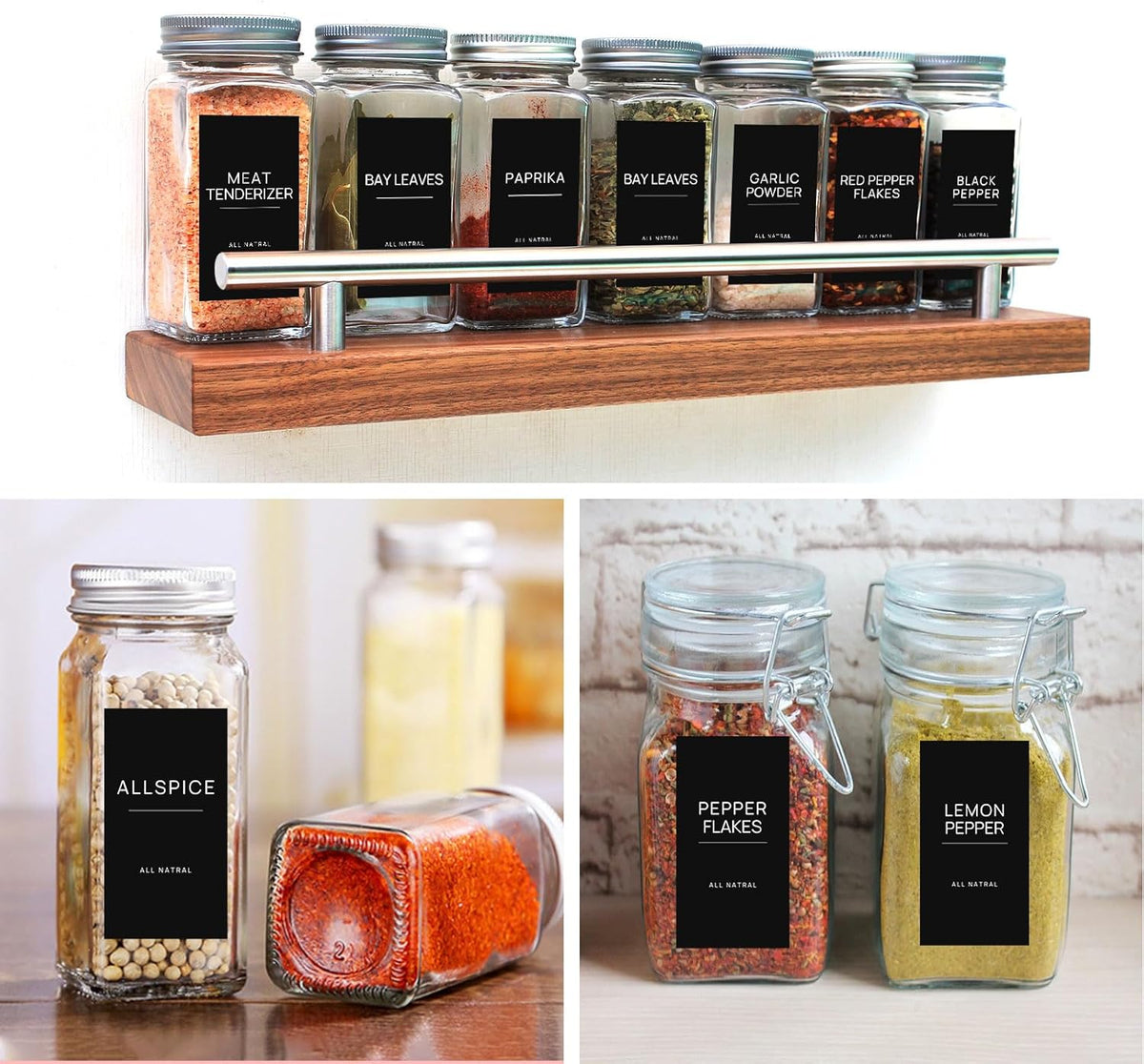 140PCS Spice Labels for Spice Jars, Black Minimalist Preprinted Spice Jar Labels,Waterproof Oil Resistant Label Stickers for Kitchen Pantry Seasoning Containers