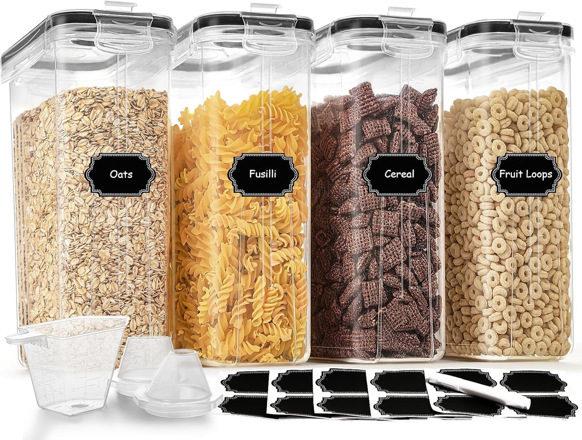 Cereal Containers Storage Set (4L / 135.2oz), 8PCS Airtight Food Storage Containers with Lids, Cereal Dispensers for Kitchen Pantry Organization and Storage with Pour Spout, 20 Labels, Marker