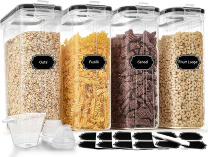 Cereal Containers Storage Set (4L / 135.2oz), 8PCS Airtight Food Storage Containers with Lids, Cereal Dispensers for Kitchen Pantry Organization and Storage with Pour Spout, 20 Labels, Marker