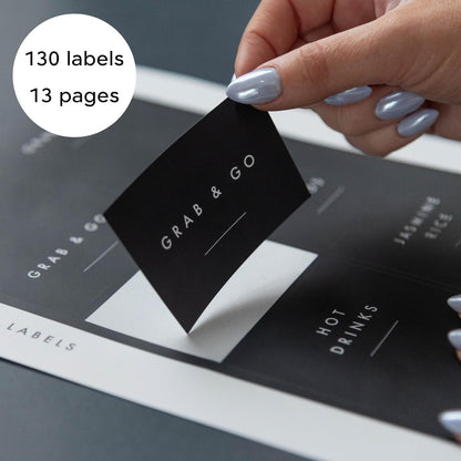 Pantry Labels, 130 Preprinted Vinyl Stickers for Food Containers, Water Resistant, 2 x 3 inches, Minimalist Labels for Organizing, Food Label for Jars, Storage Bins (White)