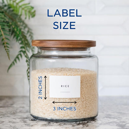 Pantry Labels, 130 Preprinted Vinyl Stickers for Food Containers, Water Resistant, 2 x 3 inches, Minimalist Labels for Organizing, Food Label for Jars, Storage Bins (White)